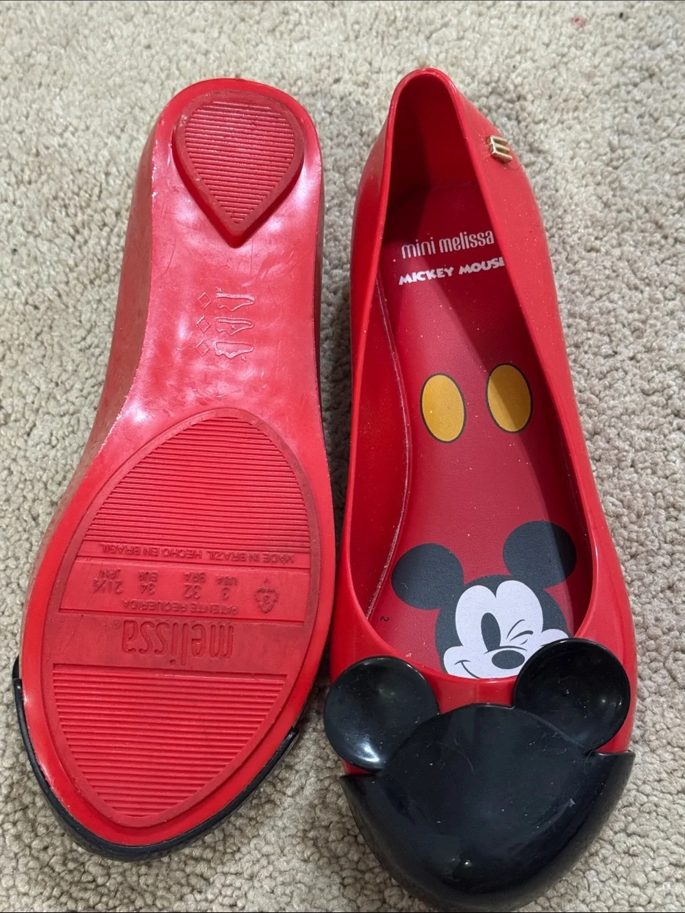 Melissa x Disney Mickey Mouse Kids Flats Red Black – Size 3